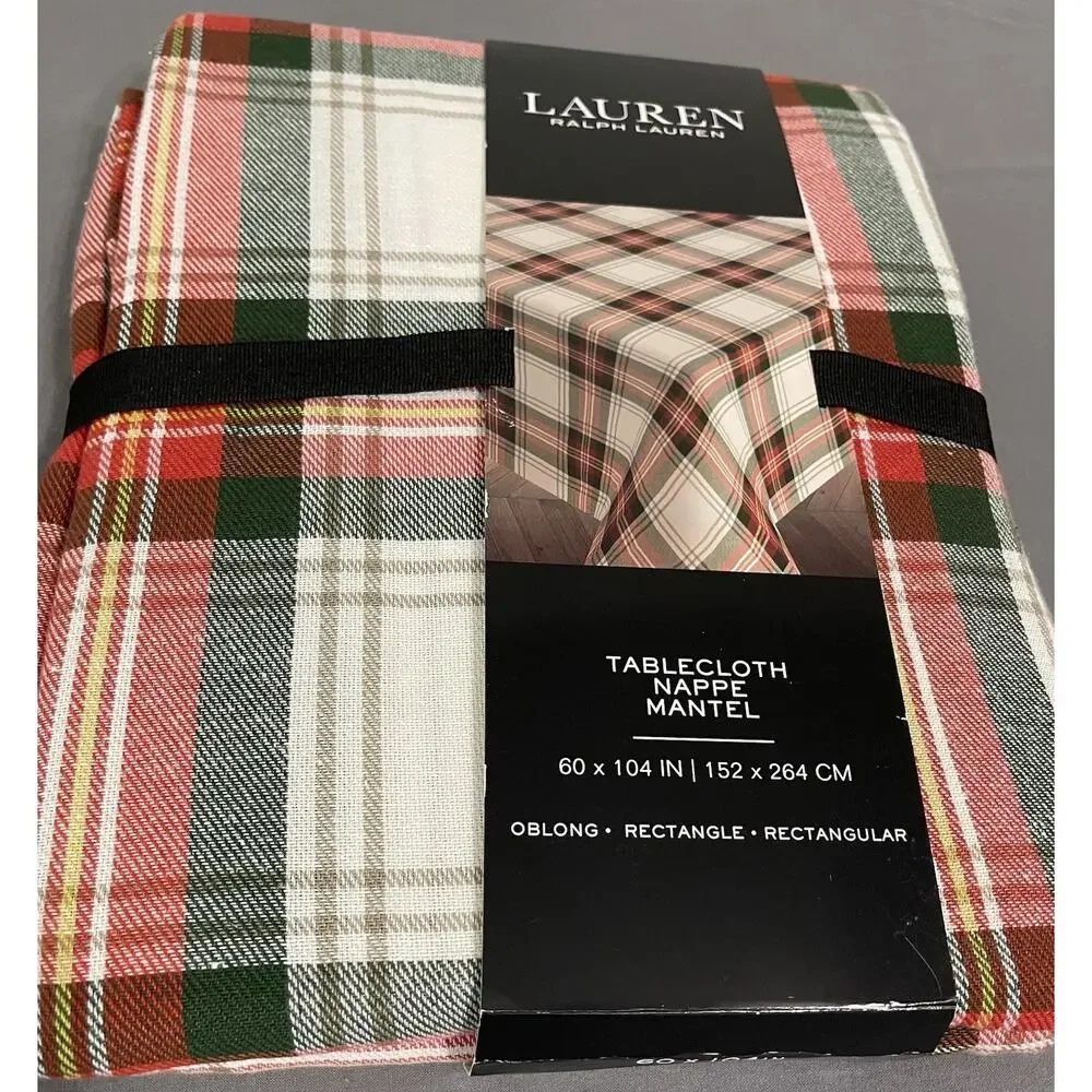 Lauren Ralph Lauren Plaid Tablecloth 60x104 Oblong New Tartan Red Green White